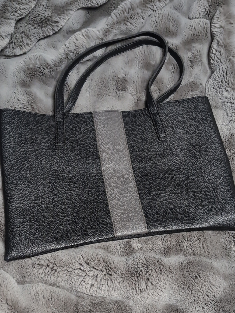 Vince Camuto Black Tote with Gray Center Stripe
